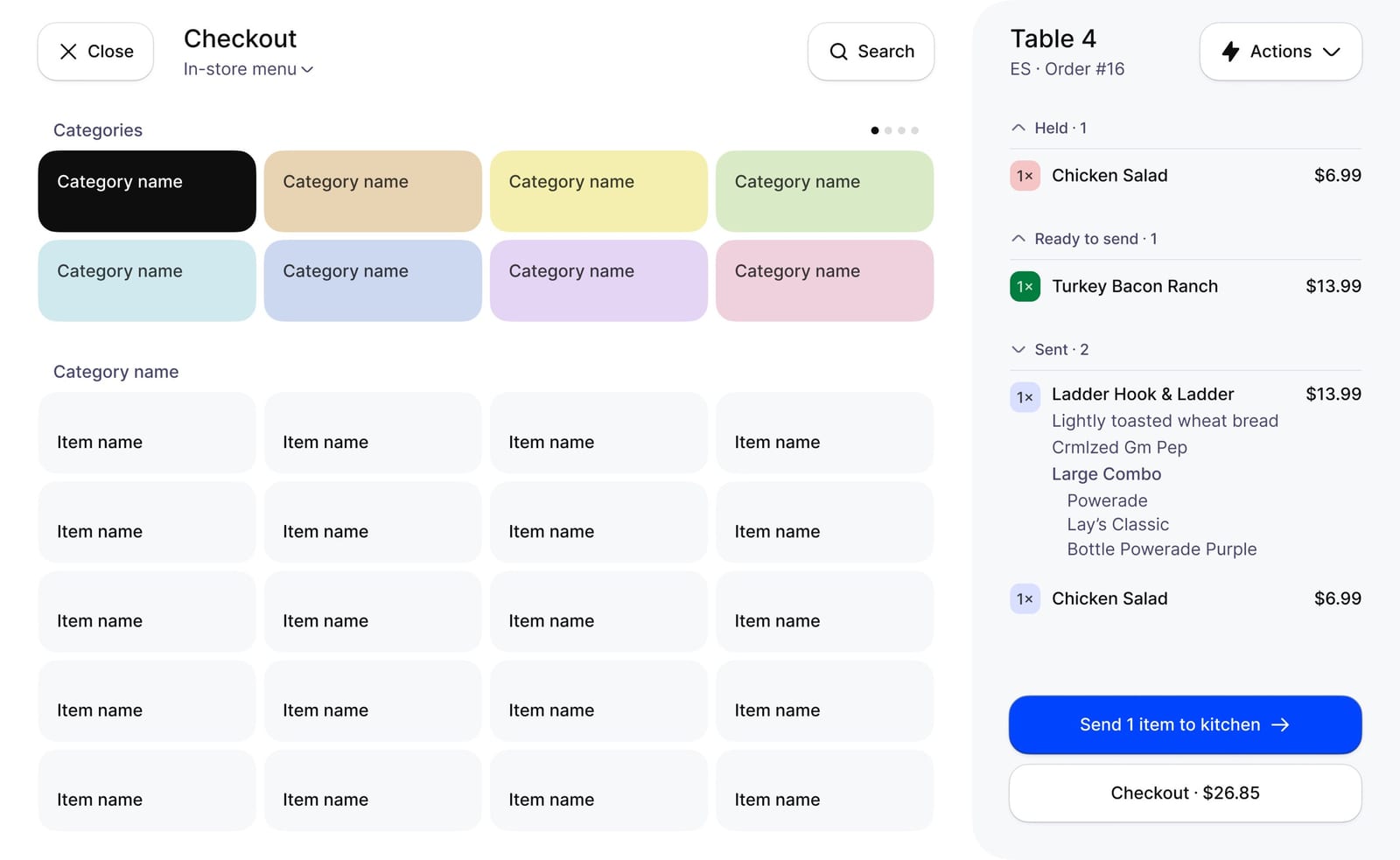 Managing items on an open table
