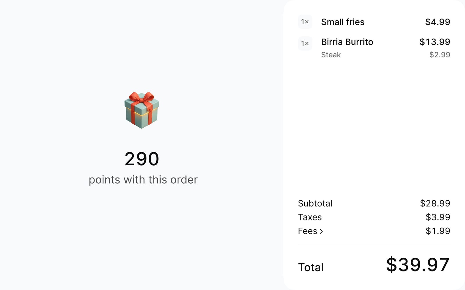 Order summary on the guest-facing tablet