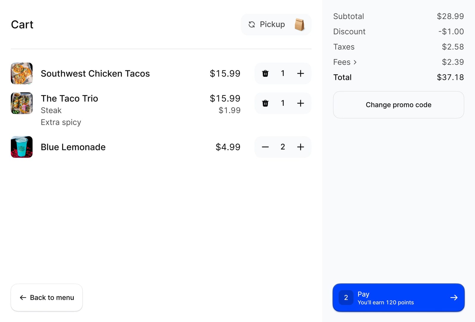 Kiosk checkout and payment screen