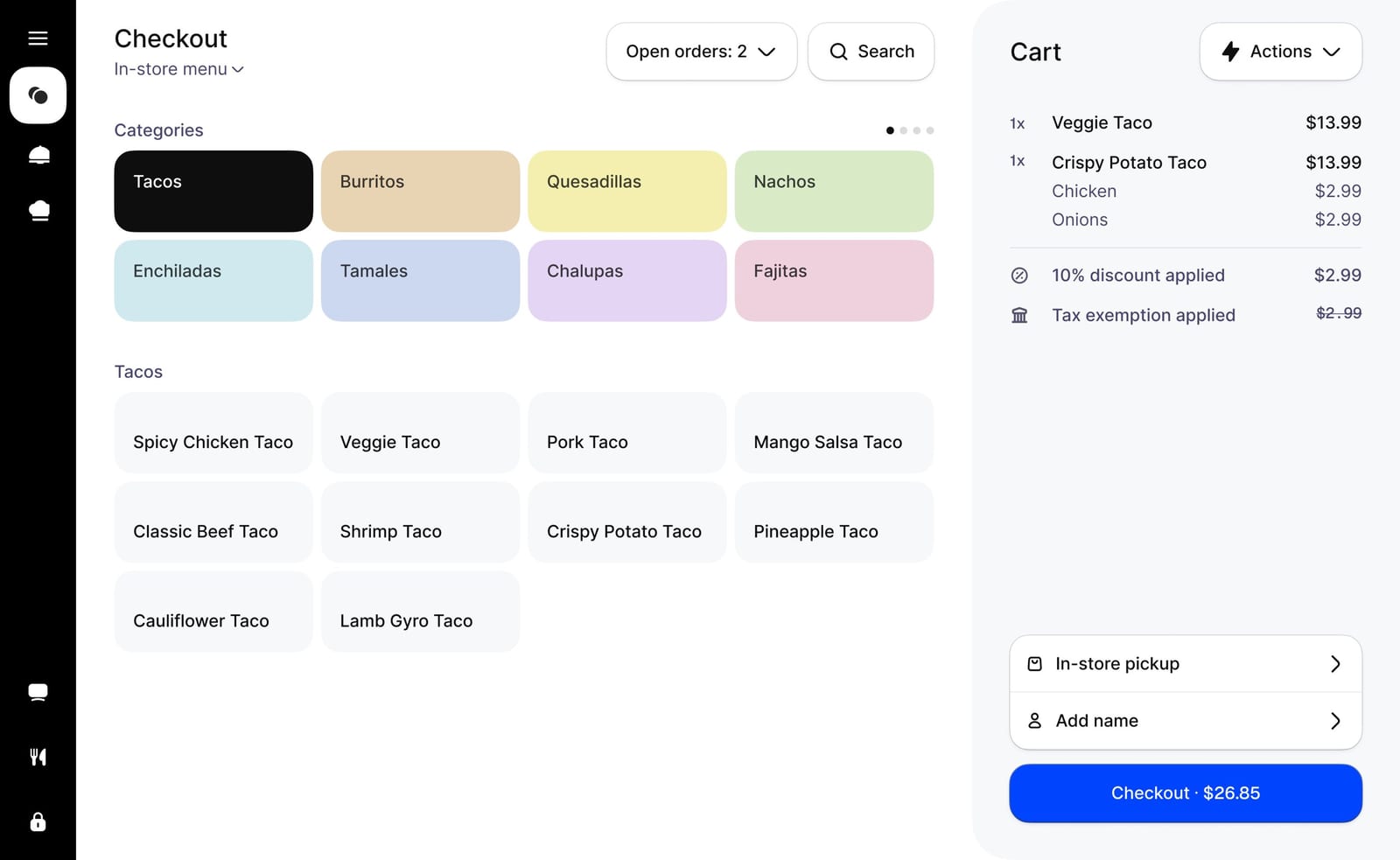 Tax configuration screen